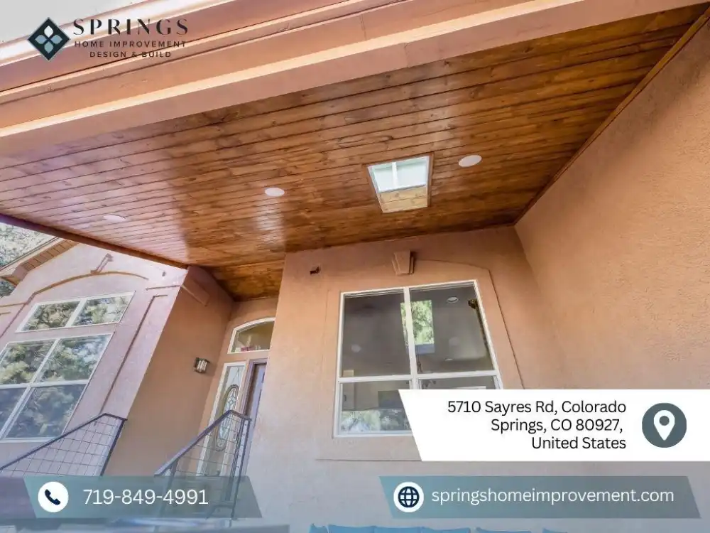 Springs Home Improvement wooden porch ceiling with skylight in Colorado Springs